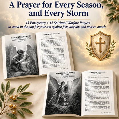 Scripture-based prayer books with angel illustrations for spiritual warfare and emergency prayers