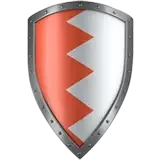 Red and white shield with metallic border, symbolizing protection and faith-based prayer